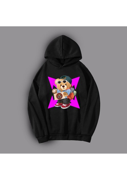 Kadın Siyah Baskılı Oversize Sweatshirt