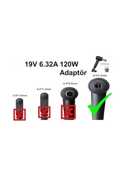 Asus All-In-One Pc ET20 - 120W Uyumlu Muadil Ürün 2 Yıl Ithalatçı Firma Garanti 19V 6.32A Laptop Notebook Şarj Cihazı Şarj Aleti Adaptör 19 Volt 6.32 Amper - 5.5mm 2.5mm modelleri