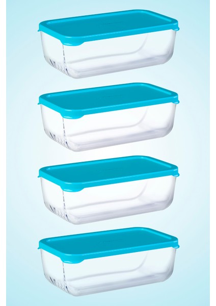 Mavi Kapaklı 4 Lü Saklama Kabı Takımı 1200 cc