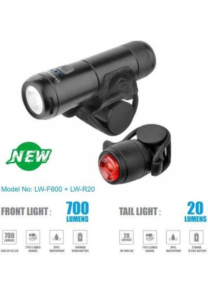 /brawiga LW-F600 + LW-R20 USB Şarjlı Ön/arka Işık Seti