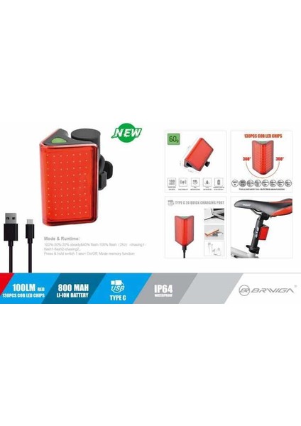 /brawiga LW-R200 USB Şarjlı Arka Işık 100 Lümen fiyatları
