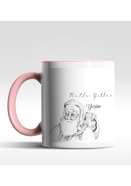 Kişiye Özel Noel Baba Mutlu Yıllar Tasarımlı Pembe Kupa