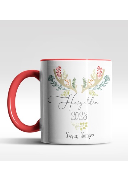 Kişiye Özel Hoş Geldin 2022 Tasarımlı Kırmızı Kupa