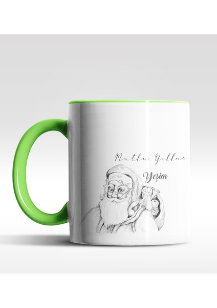 Kişiye Özel Noel Baba Mutlu Yıllar Tasarımlı Yeşil Kupa