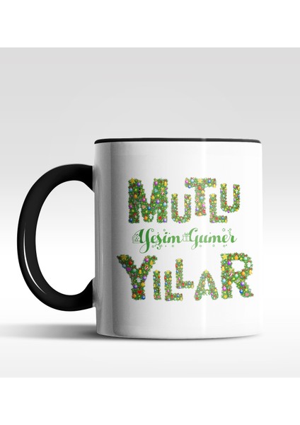 Kişiye Özel Mutlu Yıllar Text Tasarımlı Siyah Kupa