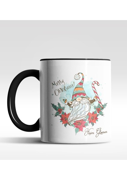 Kişiye Özel Gnome Cüce Tasarımlı Siyah Kupa