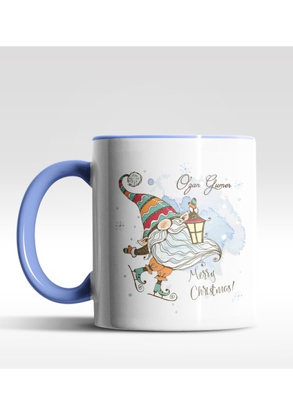 Kişiye Özel Gnome Patenli Cüce Tasarımlı Mavi Kupa