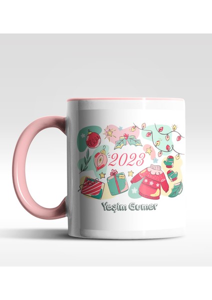 Kişiye Özel Yeni Yıl 2022 Tasarımlı Pembe Kupa