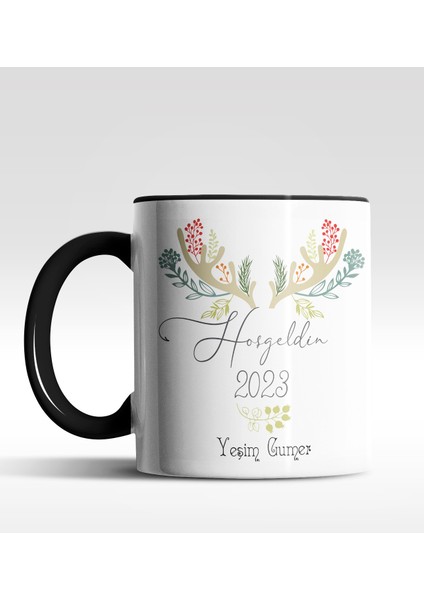 Kişiye Özel Hoş Geldin 2022 Tasarımlı Siyah Kupa