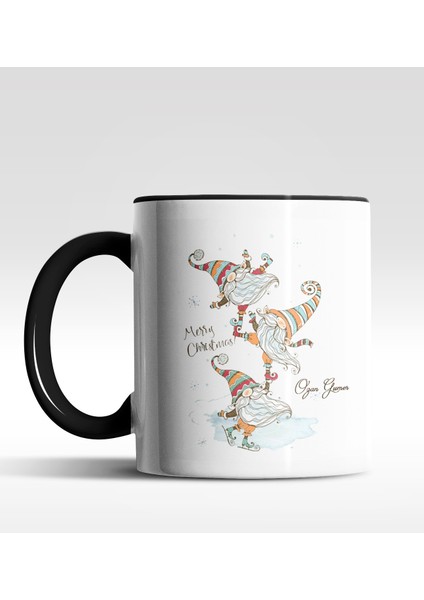 Kişiye Özel Gnome 3 Cüce Tasarımlı Siyah Kupa