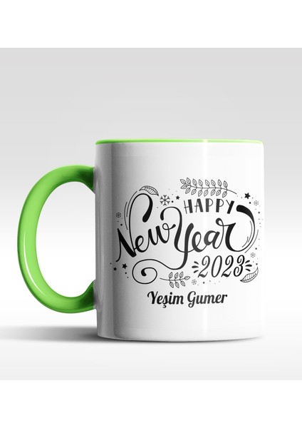 Kişiye Özel Happy New Year 2022 Tasarımlı Yeşil Kupa
