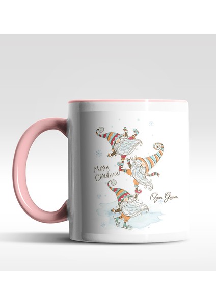 Kişiye Özel Gnome 3 Cüce Tasarımlı Pembe Kupa