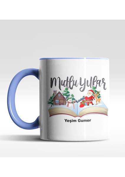 Kişiye Özel Mulu Yıllar Tasarımlı Mavi Kupa