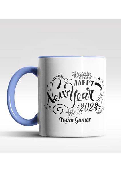 Kişiye Özel Happy New Year 2022 Tasarımlı Mavi Kupa