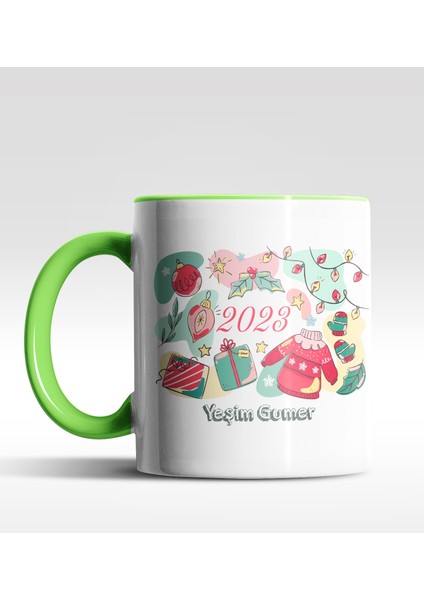 Kişiye Özel Yeni Yıl 2022 Tasarımlı Yeşil Kupa