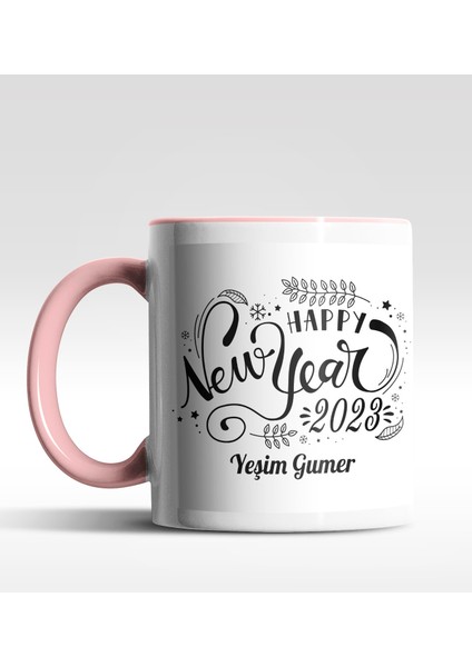 Kişiye Özel Happy New Year 2022 Tasarımlı Pembe Kupa