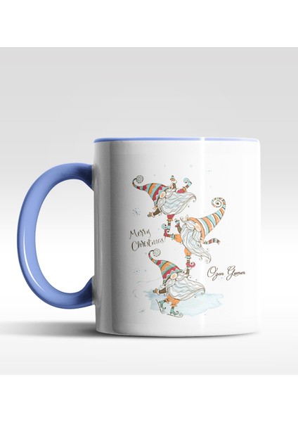 Kişiye Özel Gnome 3 Cüce Tasarımlı Mavi Kupa