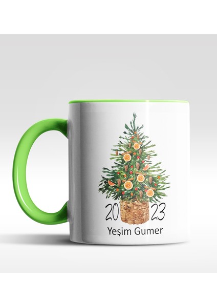 Kişiye Özel 2022 Portakal Ağacı Tasarımlı Yeşil Kupa
