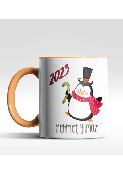 Kişiye Özel Penguen 2022 Tasarımlı Turuncu Kupa