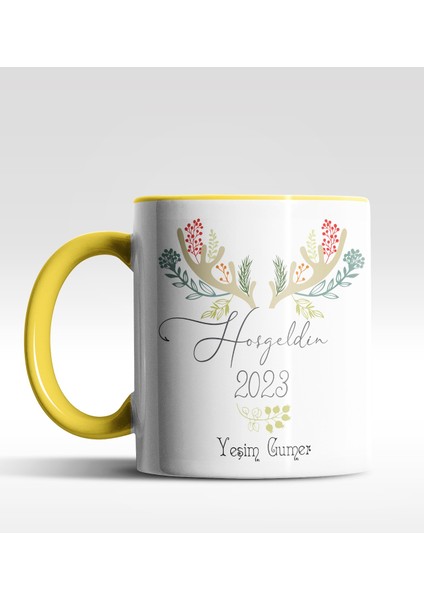 Kişiye Özel Hoş Geldin 2022 Tasarımlı Sarı Kupa