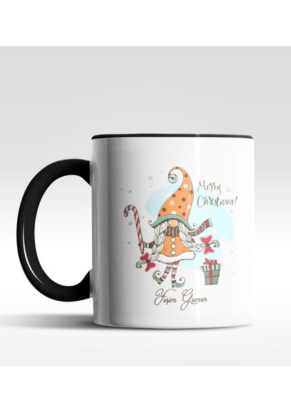 Kişiye Özel Gnome Girl Cüce Tasarımlı Siyah Kupa