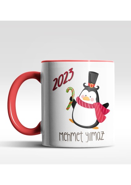 Kişiye Özel Penguen 2022 Tasarımlı Kırmızı Kupa