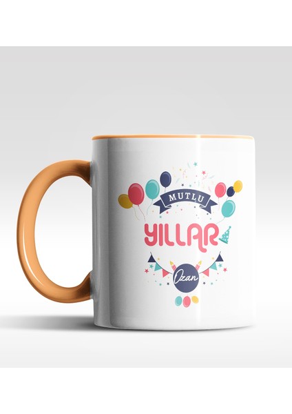 Kişiye Özel Mutlu Yıllar Tasarımlı Turuncu Kupa