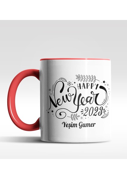 Kişiye Özel Happy New Year 2022 Tasarımlı Kırmızı Kupa