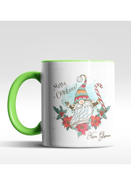 Kişiye Özel Gnome Cüce Tasarımlı Yeşil Kupa