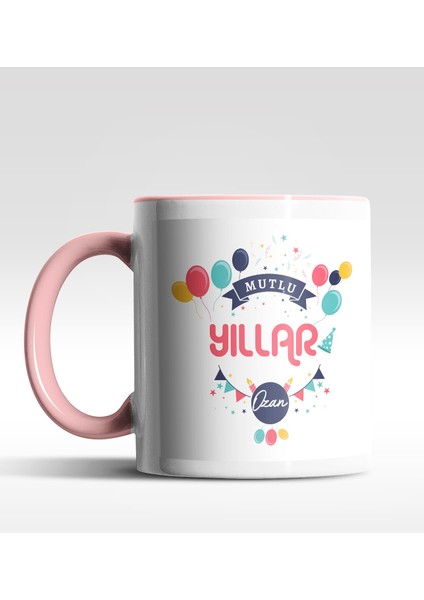 Kişiye Özel Mutlu Yıllar Tasarımlı Pembe Kupa