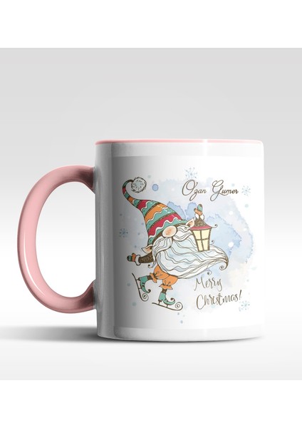 Kişiye Özel Gnome Patenli Cüce Tasarımlı Pembe Kupa