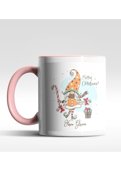 Kişiye Özel Gnome Girl Cüce Tasarımlı Pembe Kupa