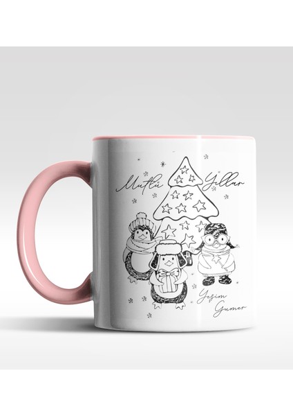 Kişiye Özel Yeni Yıl Greetings Tasarımlı Pembe Kupa