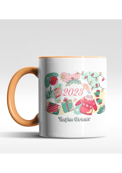 Kişiye Özel Yeni Yıl 2022 Tasarımlı Turuncu Kupa