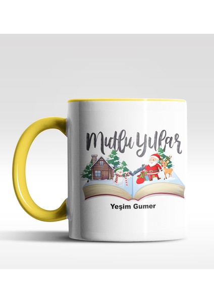 Kişiye Özel Mulu Yıllar Tasarımlı Sarı Kupa