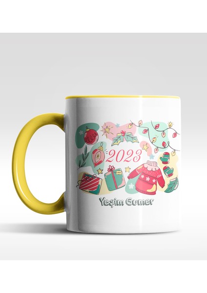 Kişiye Özel Yeni Yıl 2022 Tasarımlı Sarı Kupa