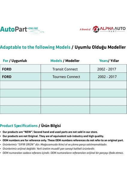 Ford Connect Için Ön Çamurluk Bakalit Klipsi 10'lu fiyatları