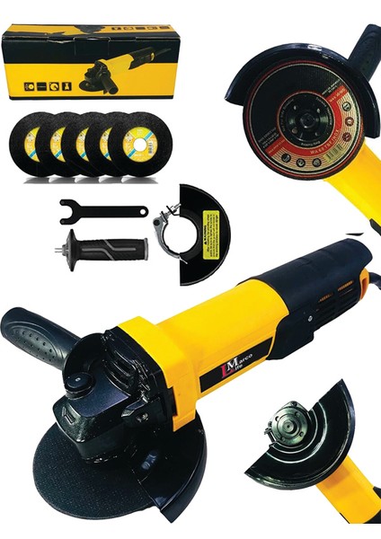 3500 Watt 115-125 mm Tam Profesyonel Bakır Sargılı Sprel Taşlama Makinesi Avuç Içi Taşlama Makinesi 5 Adet Metal Kesme Disk Hediyeli