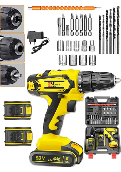 Alman Technology Hi-Tech Series 58 V 8 Ah Samsung Çift Akülü Seri Vidalama Matkap + Yardımcı Set