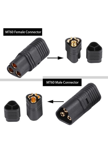 MT60 3 Pin Dişi Erkek Konnektör Soket Çift Amass 3.5mm 12AWG Rc Esc Motor fırsatları