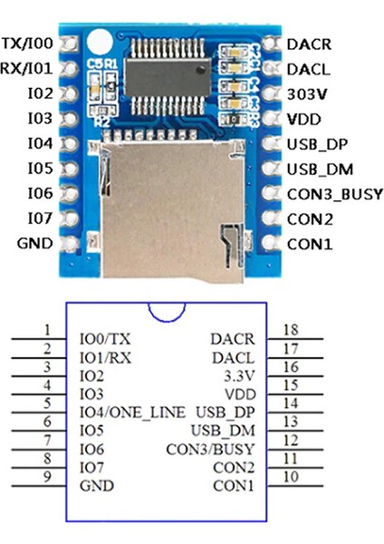 XY-V17B Mp3 Wav Ses Çalma Modülü Micro Sd 32GB Hafıza FAT16 FAT32 24 Bit