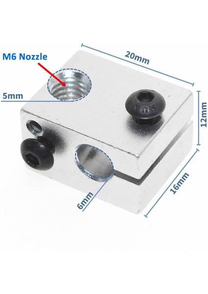 V6 3D Yazıcı Alüminyum Extruder Isıtıcı Blok 1.75 / 3.0mm Filament Uyumlu 6mm Isıtıcı Yuva