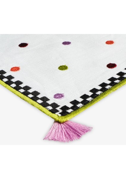 Renkli Puantiyeli Mor Püsküllü Damalı Desen Dekoratif Amerikan Servis (2 Adet) fırsatları