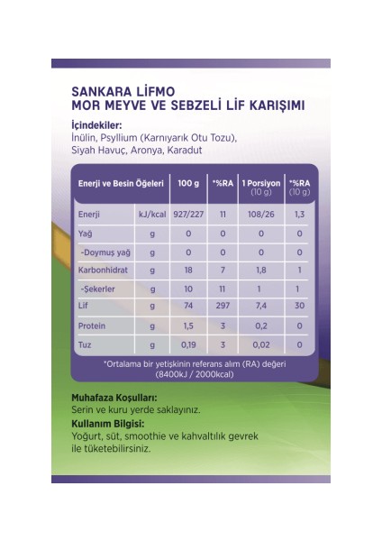 Lifmo Mor Meyve ve Sebzeli Antosiyanin Lif Karışımı 150 gr