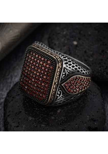 925 Ayar Gümüş Erkek Yüzük Mini Zirkon Işleme Parlak Takı