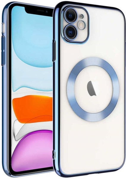iPhone 11 Kılıf Kamera ve Lens Korumalı Magsafe Şeffaf Renkli Çerçeveli Sert Pc Lüx Kapak