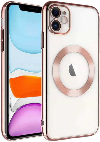 iPhone 11 Kılıf Kamera ve Lens Korumalı Magsafe Şeffaf Renkli Çerçeveli Sert Pc Lüx Kapak