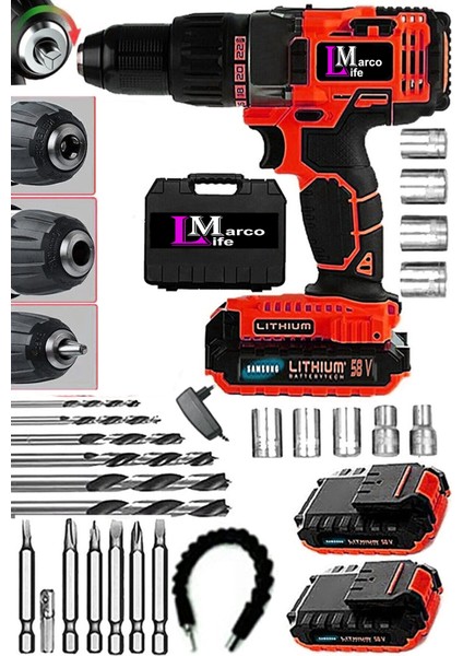 Alman Technology Fast Series 58 V 8 Ah Samsung Çift Akülü Seri Vidalama Matkap + Yardımcı Set
