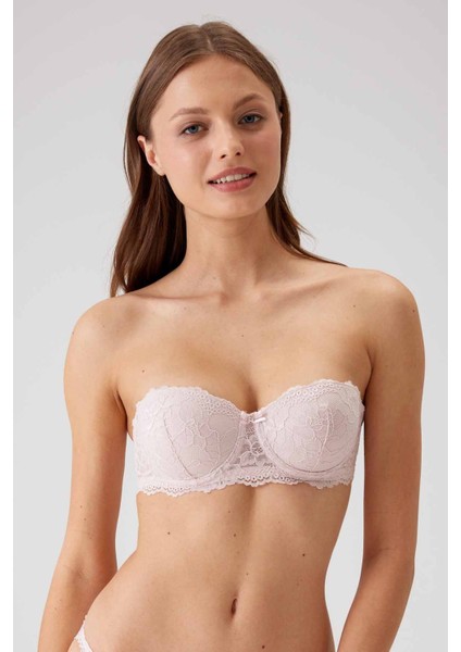 2'li Ekonomik Paket Lacivert - Pudra 6302-2 Balenli Destekli Straplez Dantelli Sütyen Set fiyatları