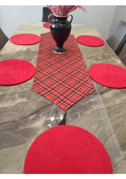 yılbaşım Amerikan servis takım 6 kırmızı supla bir ekose desenli kırmızı runner